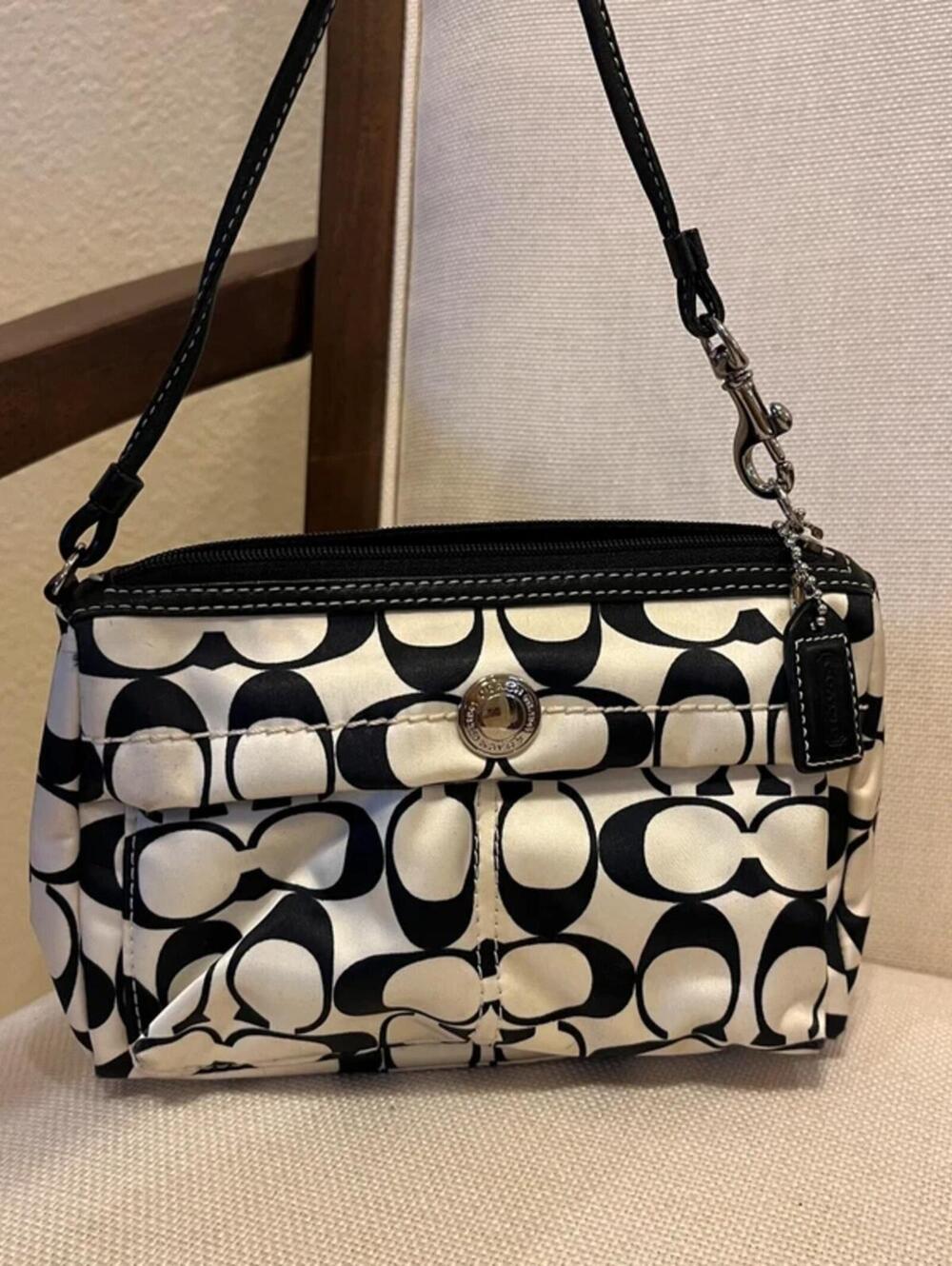 Coach y2k monogram black and white signature print wristlet